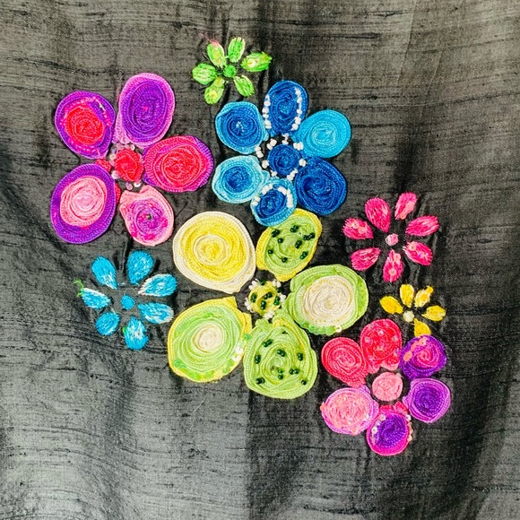 100% Silk Jacket Blazer Black Floral Embroidery Embellished Vibrant Anage XS - Picture 3 of 8